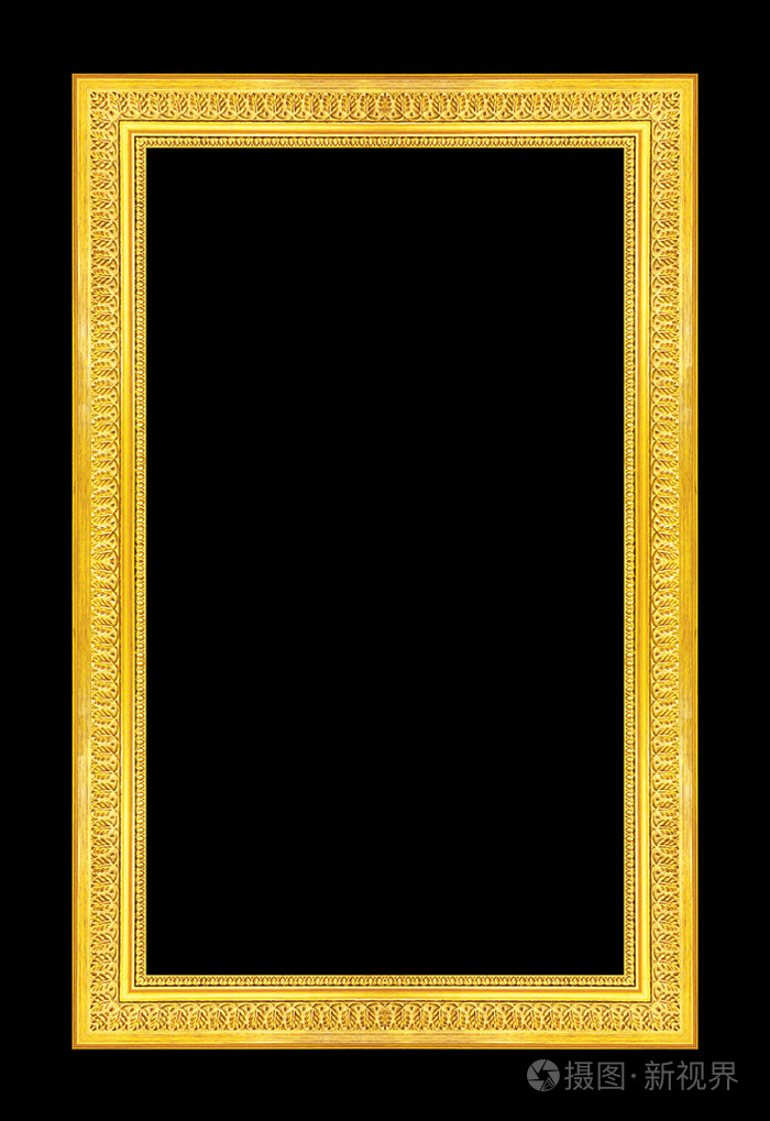 仿古金色相框孤立在黑色背景下clipp
