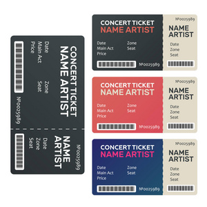 门票音乐会请柬。显示票证向量。音乐, 舞蹈, 现场演唱会门票模板