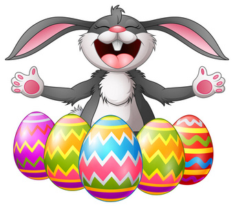 卡通兔子笑与五个复活节彩蛋