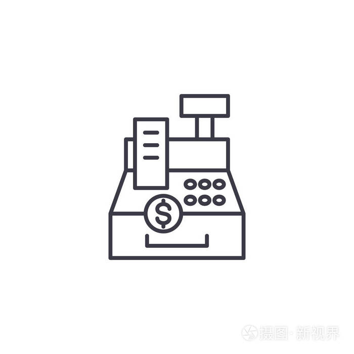 收银机线性图标概念.收银机线向量符号, 符号, 插图