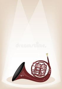 棕色舞台背景的法国音乐号角照片