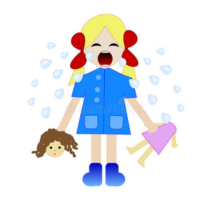 手里拿着破洋娃娃的哭哭啼啼的女孩照片