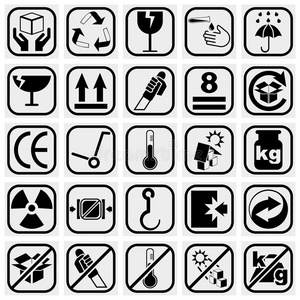 包装符号,例如易碎品,回收向量图标照片