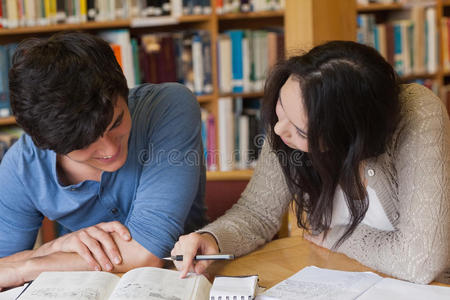 两个学生在图书馆学习