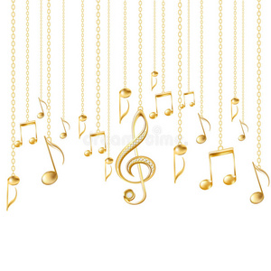 调度高音谱号带有音符和金色高音谱号的卡片照片