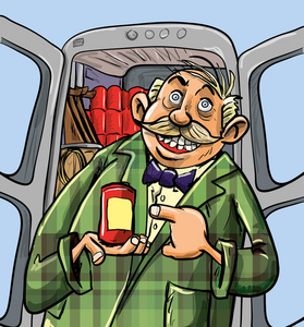 卖东西的卡通推销员照片