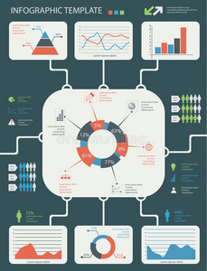 带有图形和图表的详细信息图形元素集