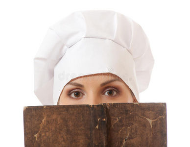 女厨师读菜谱书图片