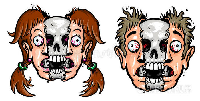 女孩和男孩的骷髅脸