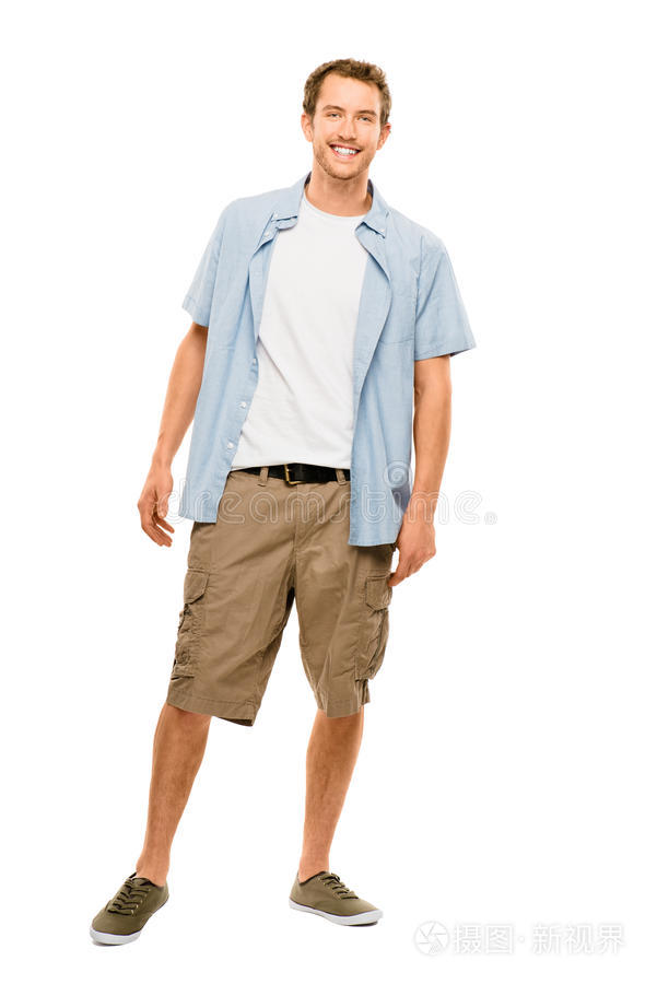 穿休闲服的全身迷人的年轻男子白色背景