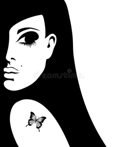 有蝴蝶纹身的女人的剪影