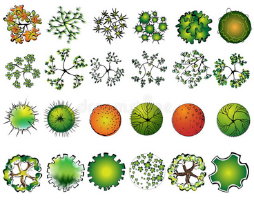 一组彩色树顶符号