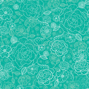 翡翠绿色花卉线条无缝图案