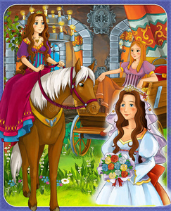鹅姑娘王子或公主城堡骑士和仙女儿童插图