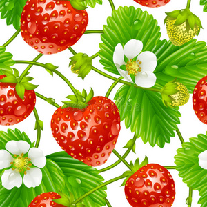 矢量草莓白背无缝图案