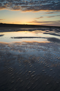海滩低潮水中的朝阳景观图片