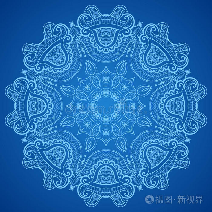 装饰性圆形蓝色蕾丝图案