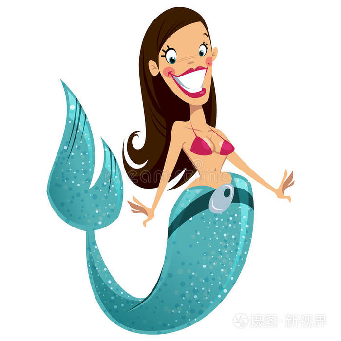 美丽快乐微笑黑发卡通美人鱼