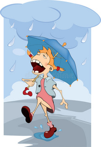育儿漫画雨中的女孩.卡通照片