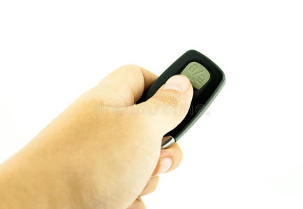 白色背景带遥控按钮的手持式车钥匙