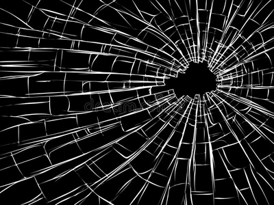 碎玻璃上的径向裂纹.照片