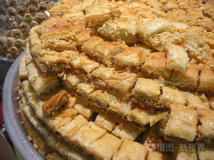 面包东方甜点东方甜点土耳其风味阿拉伯糕点一堆火山灰土耳其巴克拉瓦