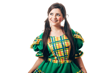 节日的衣服巴西女人穿着典型的衣服为节日 junina照片