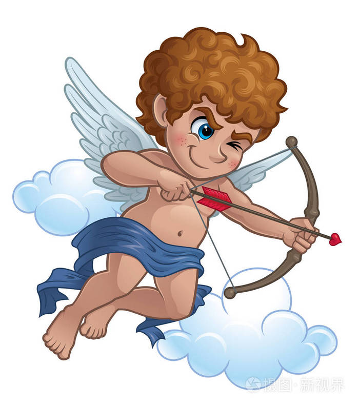 丘比特与弓和箭头矢量插图eps10