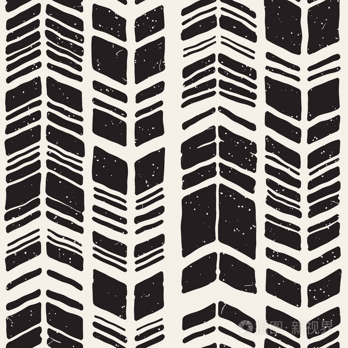 涂鸦单色打印与手绘的 v 字形纹理.时尚的平面设计