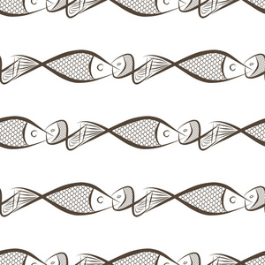 无缝抽象鱼插图背景。卡通风格矢量图形