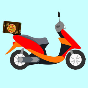 比萨滑板车矢量。快速比萨送货服务的概念在滑行车或摩托车