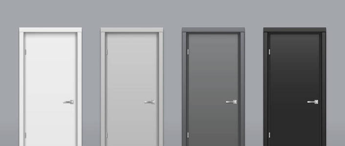 墙上胶合板灰色墙上不同颜色的门照片