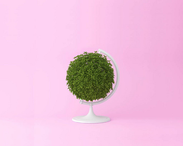 球形球体植物概念在柔和的粉红色背景。最小的想法自然。对艺术品设计或世界环境日概念的创意