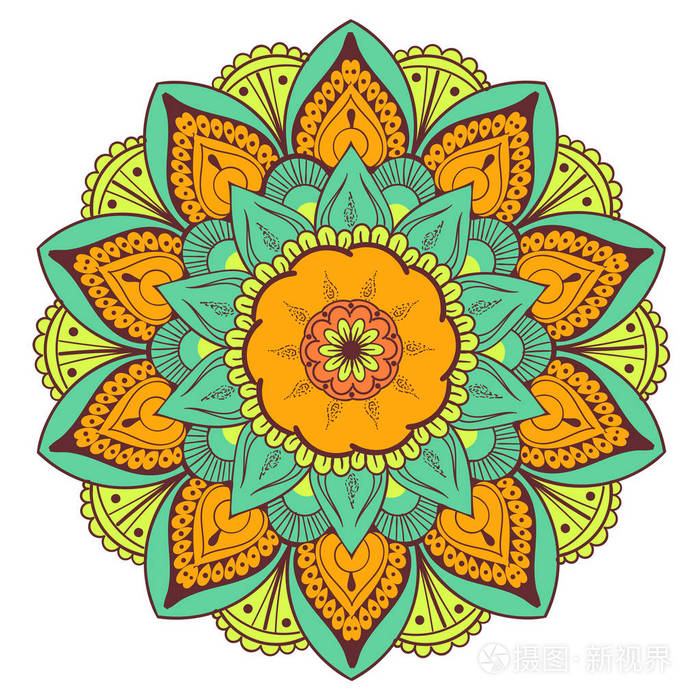 圆形装饰品装饰.五颜六色的花朵图案.风格化的花卉主题.