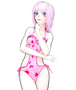 粉红色泳装的心.卡通, 漫画, 素描, 绘画, 漫画插图.概念时尚艺术.