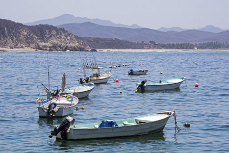 渔船停泊在海洋湾