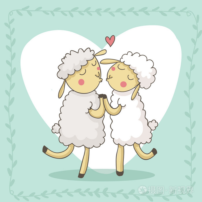 两个可爱的羊羔接吻插画-正版商用图片0p94no-摄图新视界