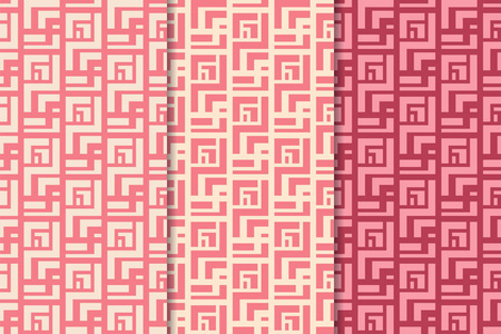 一套几何装饰品。樱桃红色无缝图案, 用于网络纺织品和墙纸