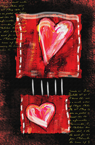 概念 grunge 红色的心。一天张情人节贺卡。爱贺卡。海报