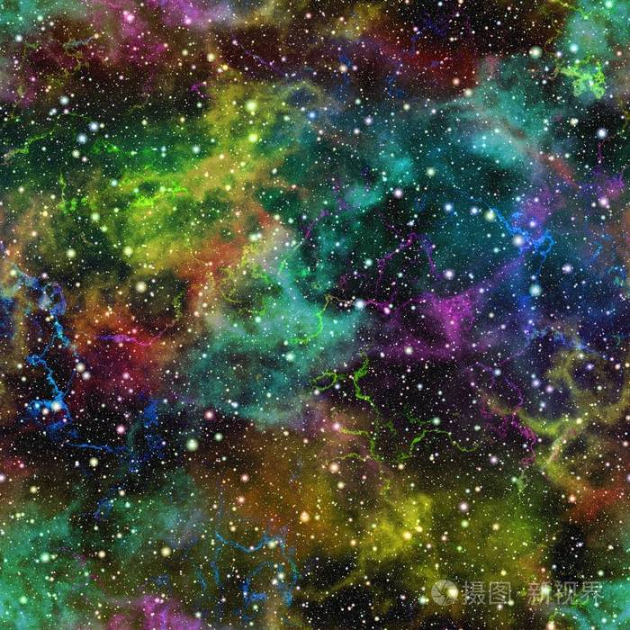 抽象多彩宇宙,星云夜空繁星点点,多色外层空间, 银河纹理背景,无缝图