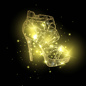 黑色背景带和闪烁星星的女性凉鞋