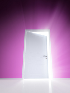 用粉色的墙上的光线，所以打开白色的门