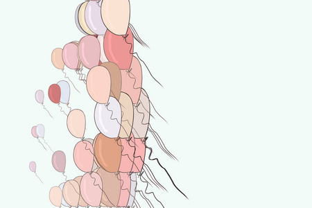 装饰手画飞行气球艺术插图。良好的设计纹理和背景。也为生日聚会或庆祝。卡通风格矢量图形