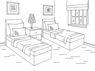 儿童房图形黑色白色家庭内部素描插画矢量照片