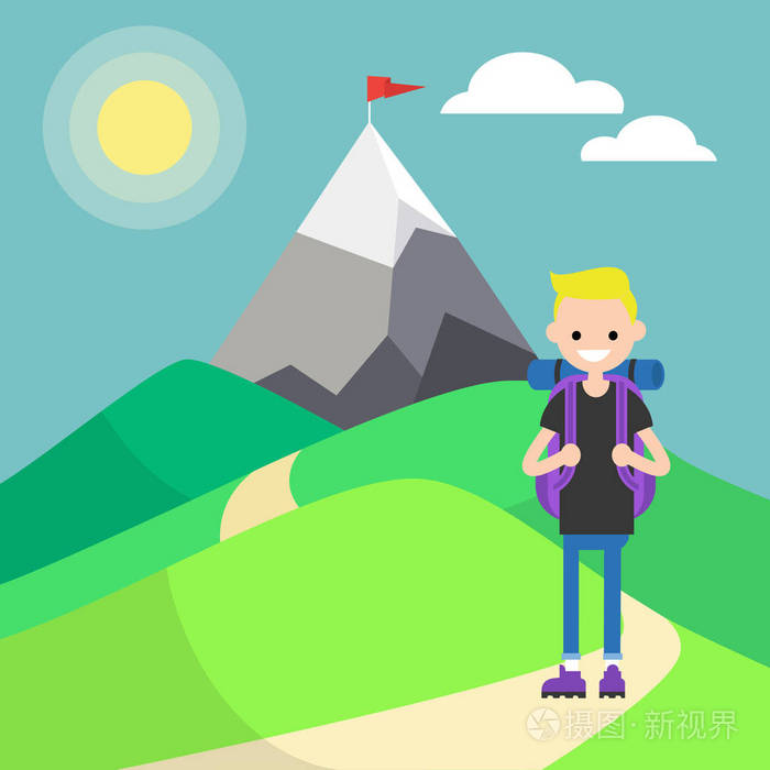 游客在山上.户外活动.矢量插图, 剪贴画.平面插图