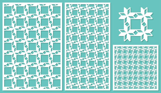 设置的装饰板激光切割。普遍的几何图案。23 12，11，无缝的比例。矢量图