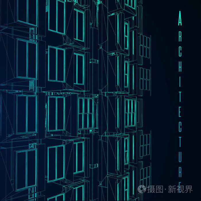 现代建筑线框图城市线框图的概念建筑cad绘图的线框建筑插图