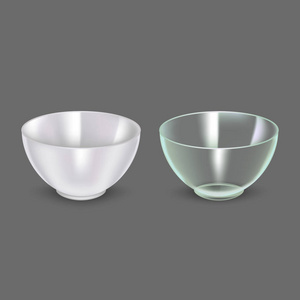 逼真细致的3d 玻璃和陶瓷碗。向量