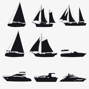超集水运和海运于一身的现代卡通设计风格。船, 船, 船, 货船, 游船, 游艇。孤立