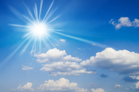 蓝天光线多云和蓝天与太阳光线效果抽象背景照片